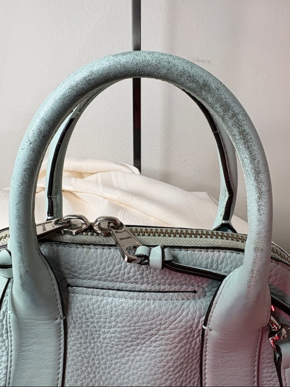 Coach Bleecker Mini Preston Satchel in Sea Mist Pebbled Leather with Strap - Picture 14 of 15